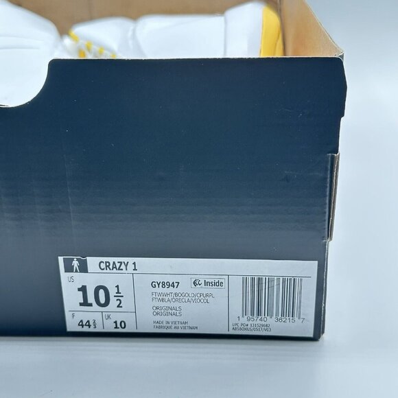 Mens Adidas Crazy 1 Lakers Home 2022 GY8947 Kobe Bryant Basketball Shoes Sz 10.5 - Picture 12 of 12